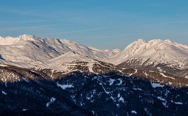 Beautiful mountains and rocks around Bormio, Sondrio, Italy. Alps, sunny winter day.