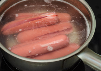 meat sausages boiled in water