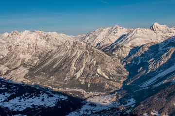 BORMIO, ITALY, January 2019: Panoramic view from mountain.