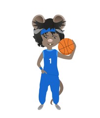 Cartoon rat in basketball uniform with a ball. Year of the rat. Chinese horoscope. Cute mouse.	