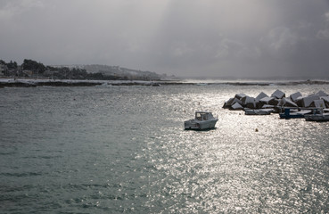 Ionian coast near Santa Caterina after a exceptional snowfall, Salento, Italy