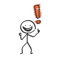 Strichmännchen mit Ausrufezeichen macht auf etwas aufmerksam