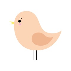 Little cute orange spring bird design. Cartoon character.