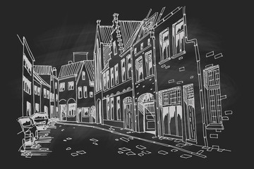 Vector sketch of Traditional architecture in the town of Bruges (Brugge), Belgium