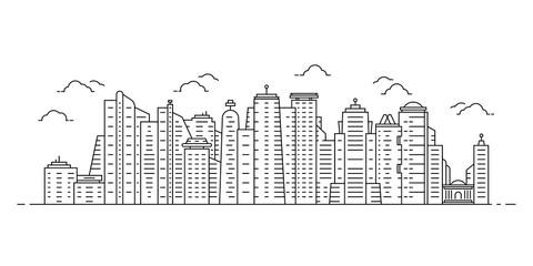 black thin line cityscape with skyscrapers