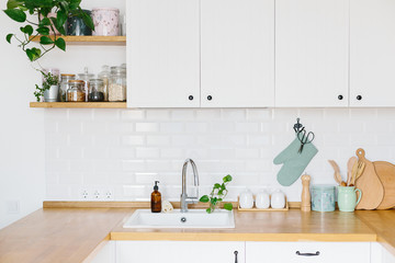 View on white kitchen in scandinavian style