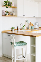 View on white kitchen in scandinavian style