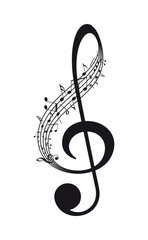 Vector isolated music treble clef with notes