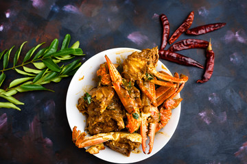 Spicy chili crab curry, a famous seafood dish in Sri Lanka, India and Singapore. © Paskaran