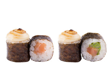 Classic sushi roll. Sushi at white background. Japanese seafood sushi , roll a white background. Close-up.
