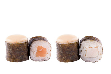 Classic sushi roll. Sushi at white background. Japanese seafood sushi , roll a white background. Close-up.