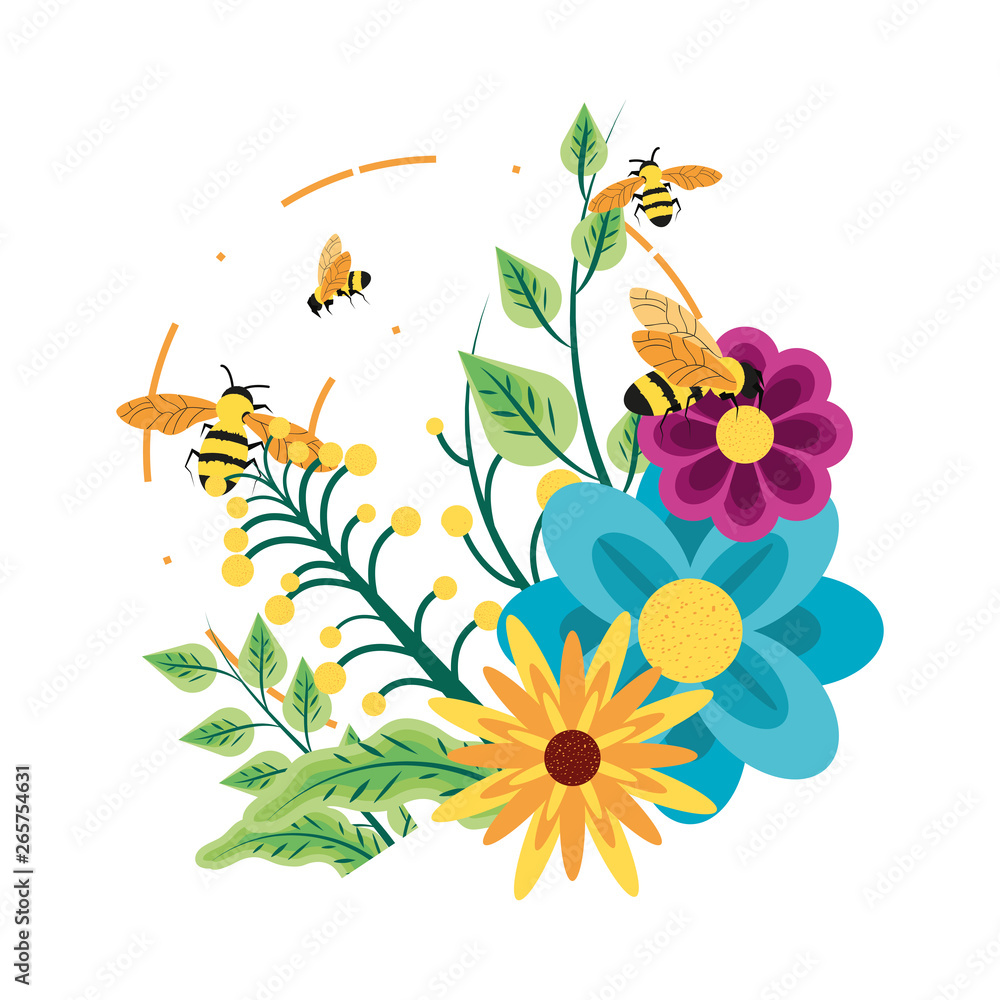 Poster decoration of flowers with bees