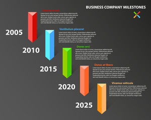 Vector Business Company Milestones Template with five 3D color pointers