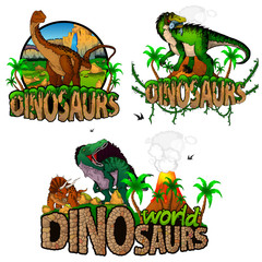 Set of dinosaur world logos. Vector illustration