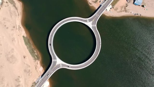 Aerial footage of Garzon Round Bridge, Maldonado, Uruguay.