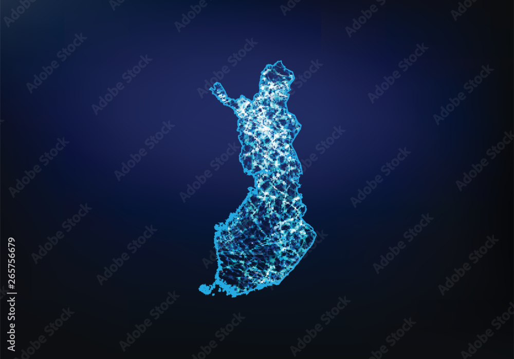 Aufkleber abstract of finland map network, internet and global connection concept, wire frame 3d mesh polygona