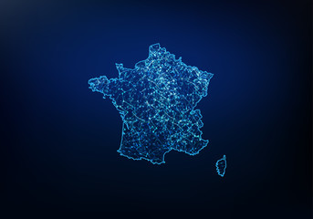 Abstract of france map network, internet and global connection concept, Wire Frame 3D mesh polygonal network line, design sphere, dot and structure. Vector illustration eps 10.