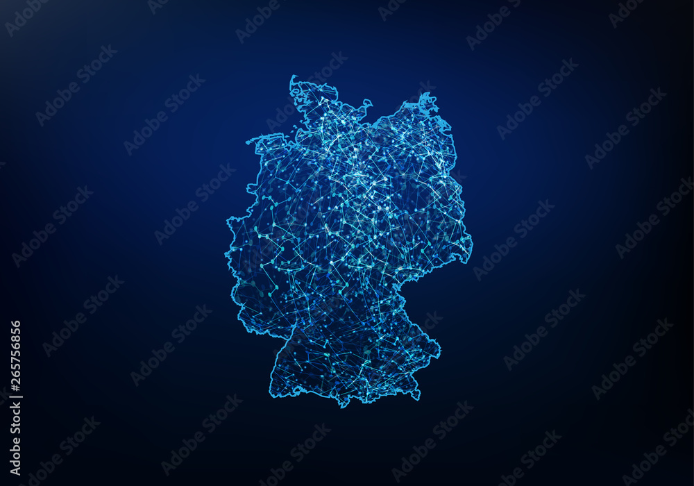 Poster abstract of germany map network, internet and global connection concept, wire frame 3d mesh polygona