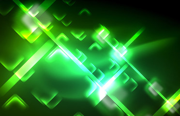 Neon shiny light lines on black, techno modern template