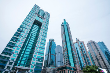 Obraz premium A cluster of tall buildings in the leaves