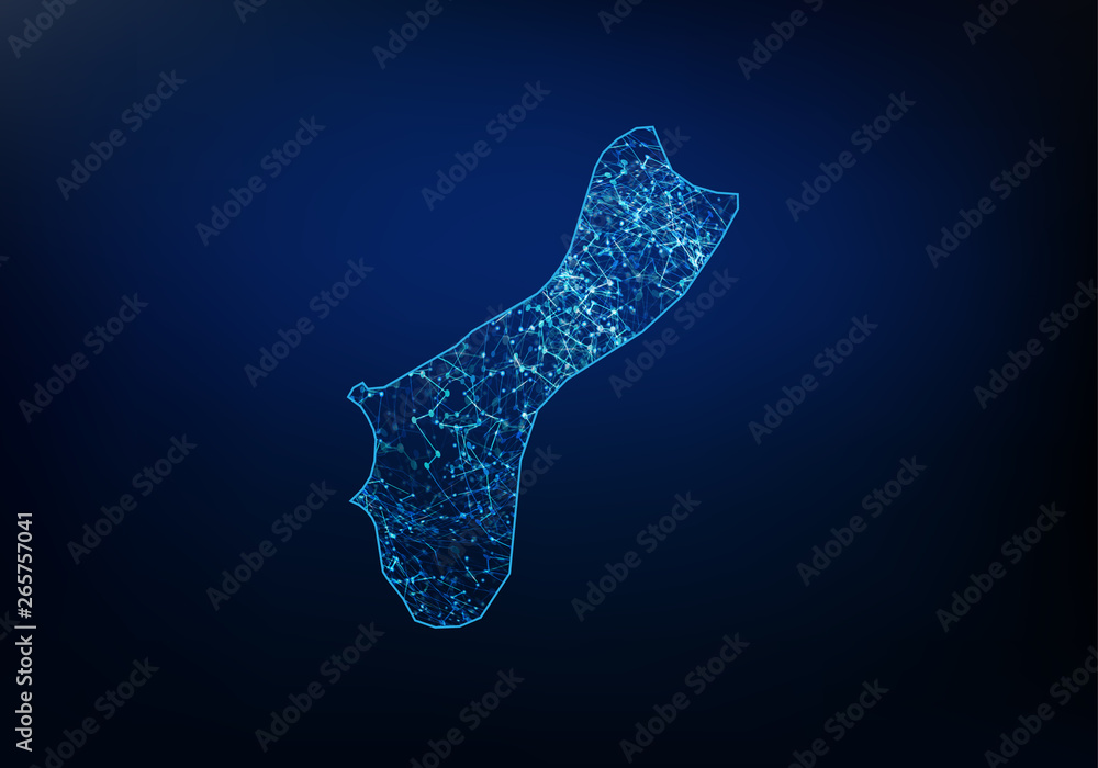 Aufkleber abstract of guam map network, internet and global connection concept, wire frame 3d mesh polygonal n