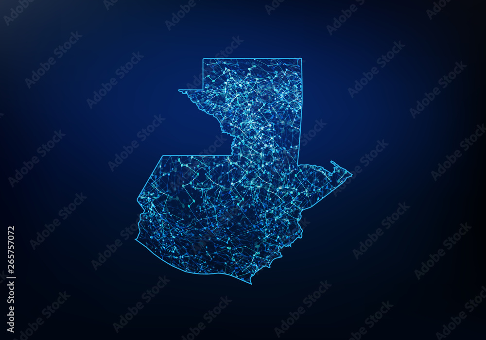 Aufkleber abstract of guatemala map network, internet and global connection concept, wire frame 3d mesh polygo