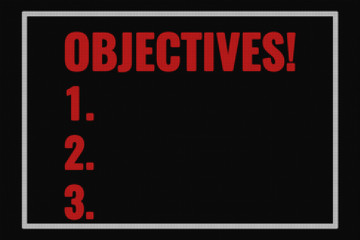 Objectives text on dark screen