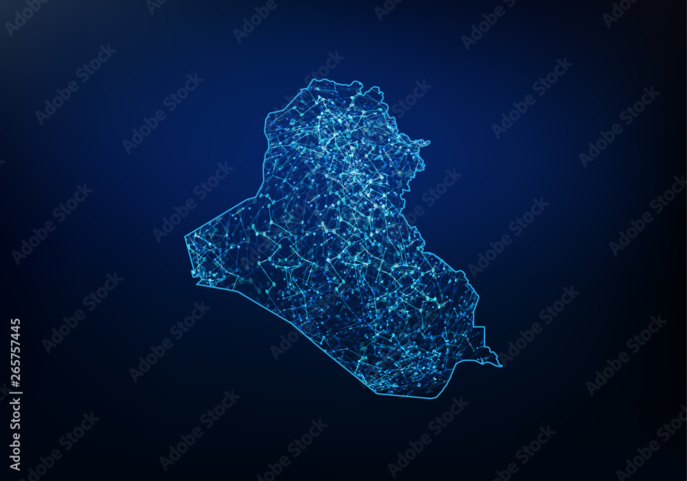 Poster abstract of iraq map network, internet and global connection concept, wire frame 3d mesh polygonal n