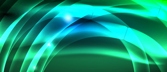 Glowing abstract wave on dark, shiny motion, magic space light. Techno abstract background