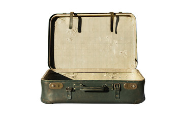 Travel Vintage Leather Suitcase Isolated On White Background