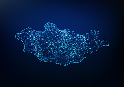 Abstract of mongolia map network, internet and global connection concept, Wire Frame 3D mesh polygonal network line, design sphere, dot and structure. Vector illustration eps 10.