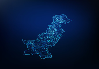 Abstract of pakistan map network, internet and global connection concept, Wire Frame 3D mesh polygonal network line, design sphere, dot and structure. Vector illustration eps 10.