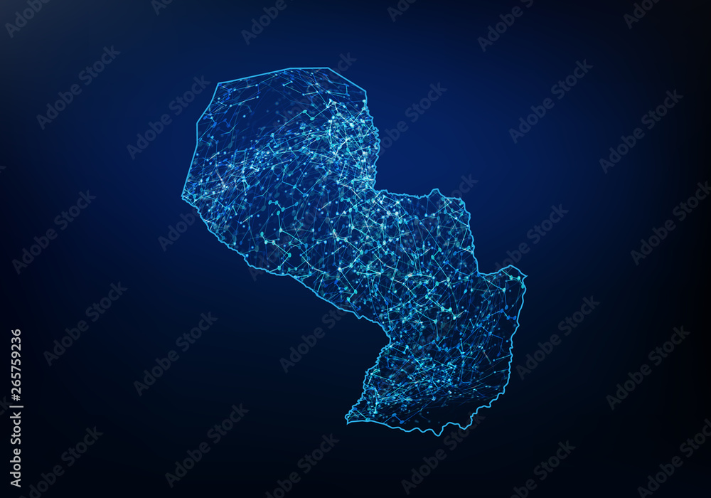 Poster abstract of paraguay map network, internet and global connection concept, wire frame 3d mesh polygon