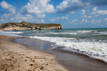 Footprints in the sand at the Patara beach, Turkey