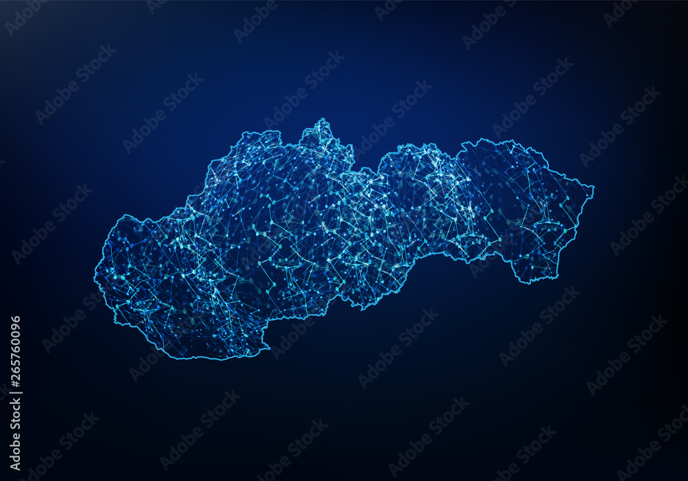 Aufkleber abstract of slovakia map network, internet and global connection concept, wire frame 3d mesh polygon