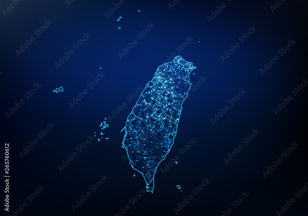 Poster abstract of taiwan map network, internet and global connection concept, wire frame 3d mesh polygonal
