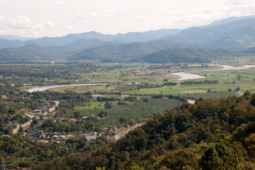Fototapeta na wymiar Tha Ton Thailand, view from Wat Tha Ton over the village of Tha Ton and the Kok River