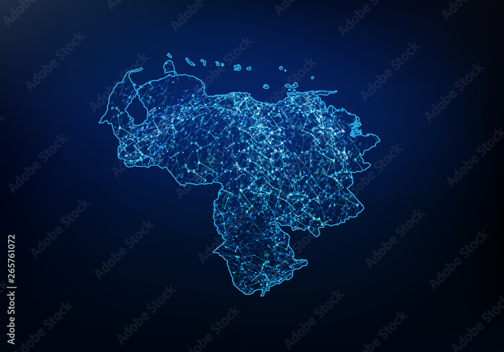 Aufkleber abstract of venezuela map network, internet and global connection concept, wire frame 3d mesh polygo