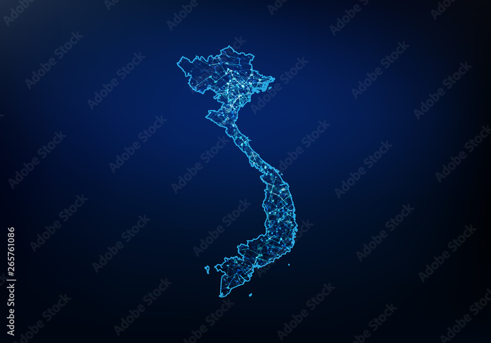 Poster abstract of vietnam map network, internet and global connection concept, wire frame 3d mesh polygona
