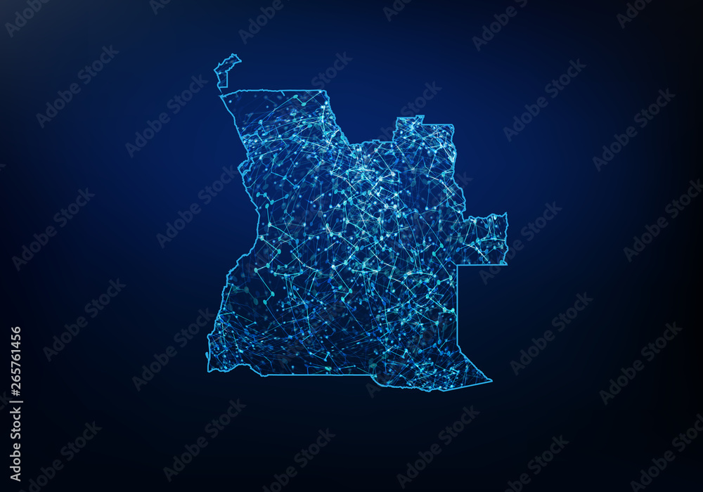 Aufkleber abstract of angola map network, internet and global connection concept, wire frame 3d mesh polygonal