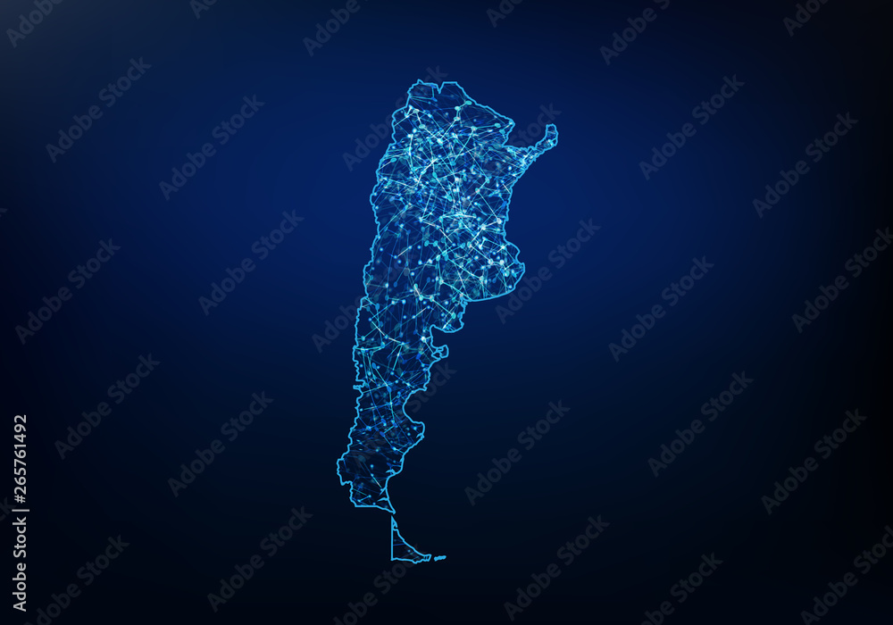 Poster abstract of argentina map network, internet and global connection concept, wire frame 3d mesh polygo