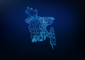 Abstract of bangladesh map network, internet and global connection concept, Wire Frame 3D mesh polygonal network line, design sphere, dot and structure. Vector illustration eps 10.