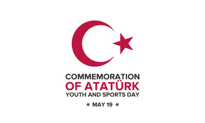 Commemoration of Ataturk, Youth and Sports Day. Celebrated annual in may 19. 100 years anniversary. National holiday in Turkey. Poster, card, banner and background. Vector illustration