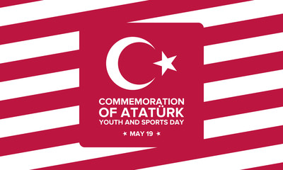 Commemoration of Ataturk, Youth and Sports Day. Celebrated annual in may 19. 100 years anniversary. National holiday in Turkey. Poster, card, banner and background. Vector illustration