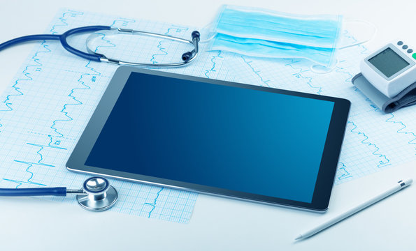 Medicine and modern technology concept with diagnostics concept with free space on tablet screen
