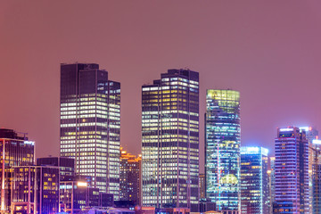 High-rise buildings in the evening