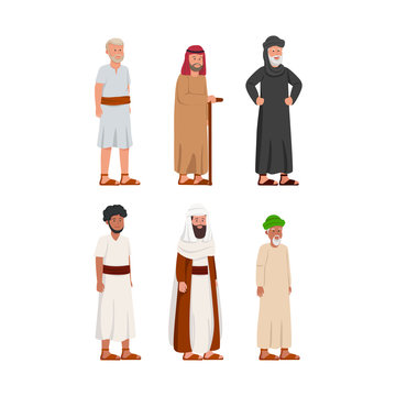 Set of Old Ancient Arabian Man Character Design Illustration