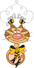 Cute funny cat with bees and ribbon bow