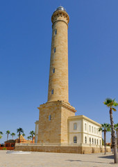 Stone lighthouse in Chipiona in Andalusia in Spain in october.