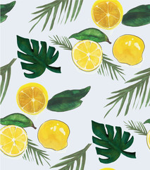 seamless pattern with lemons. Hand painted citrus ornament on white background for design, fabric or print